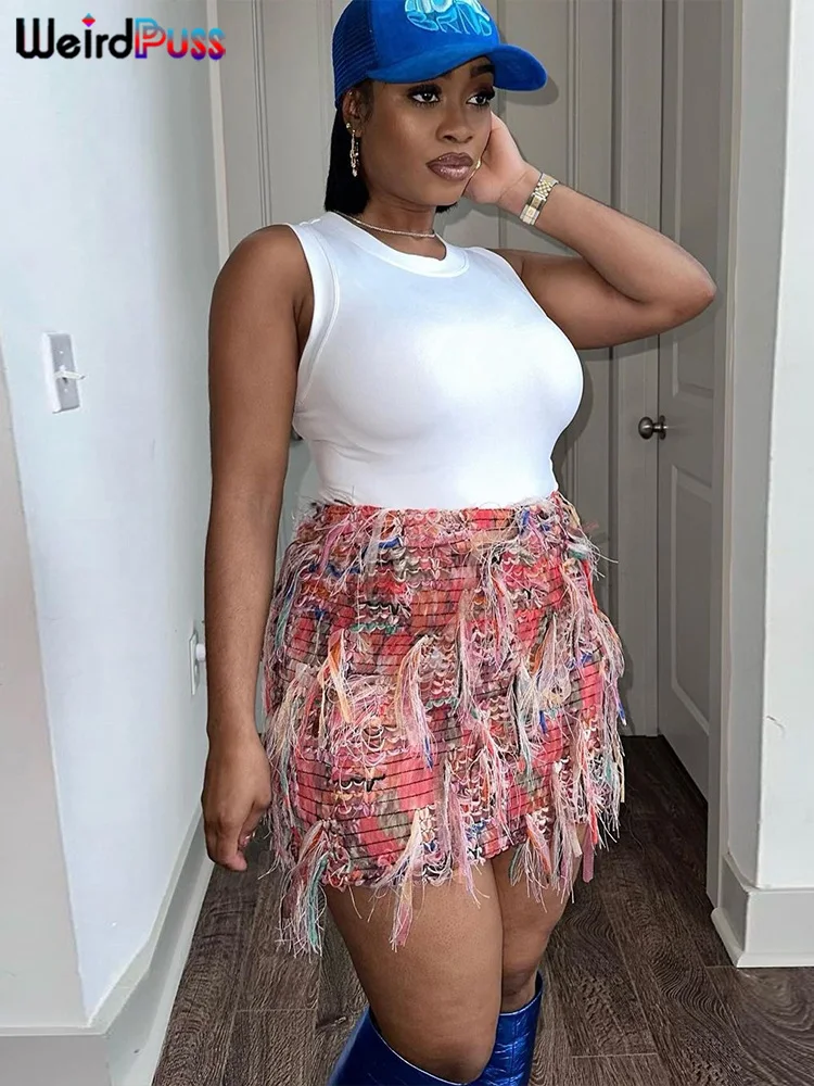 Weird Puss Colorful Tassel Skirts Peach Hip Women Thin Knit Wild Sexy Midnight Summer Trend Stretch Skinny Streetwear Bodycon - Image 4