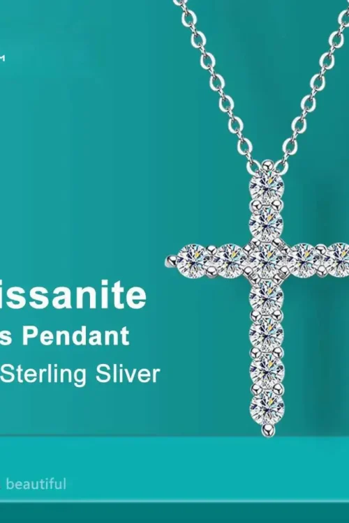 SG Full Moissanite Cross Pendant Original Sterg Sliver Chain Plated White Gold Fine Necklace For Women Jewelry