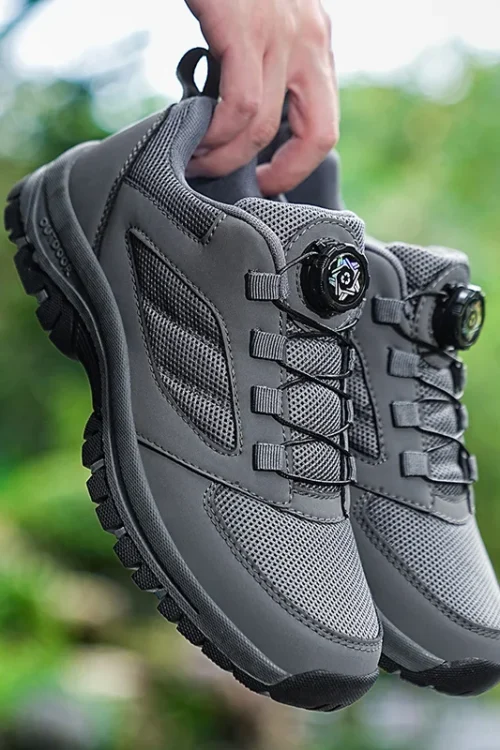 Male Sneakers Stylish Rotating Buckle Hiking Boots Solid Color Comfortable Non-slip Sporty Shoes Plus Size Men Shoes Leather