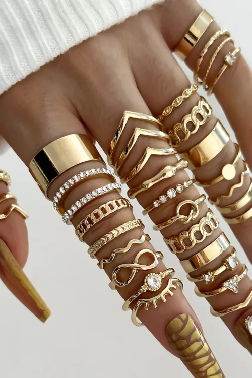 30Pcs Bohemian Geometric Knuckle Rings Set For Women Gold Silver Color Finger Ring Girls Fashion Party Jewelry Accessories