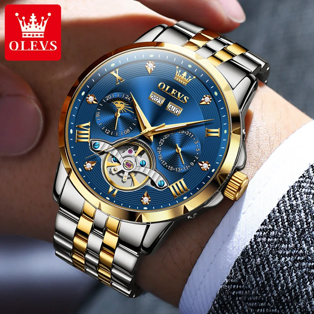 OLEVS Skeleton Multifunctional Men's Watch Automatic Mechanical Luxury Wrist Watch For Men Waterproof Stainless Steel Strap 6691 - Image 2