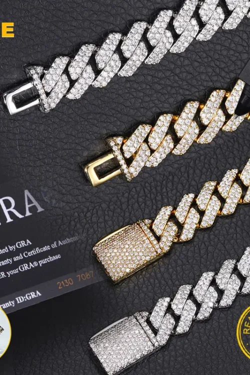 TUHE High quality Unisex VVS1 D Color Moissanite 8mm -18mm Cuban Chain Bracelet S925 Silver For Men Hip Hop Jewelry