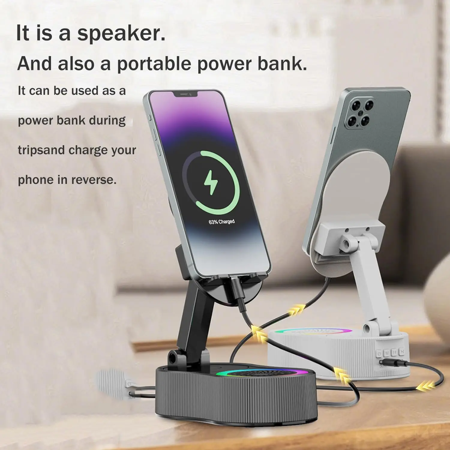 Portable Smart Induction Speaker Mobile Phone Holder Adjustable RGB Light Wireless Bluetooth Speaker Phone Reverse Charging - Image 4
