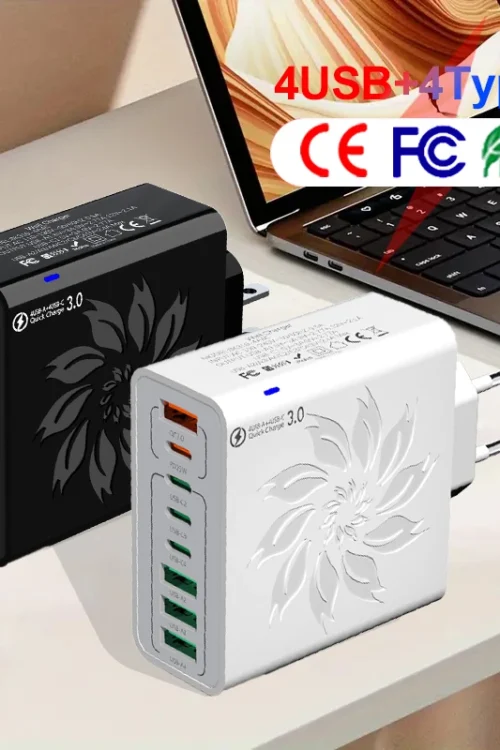 120W Super Quick Charging Multi Ports Cellphone Chargers Head 4 USB A 4 PD Wall Charger Adapter for IPhone 15 14 Samsung Xiaomi