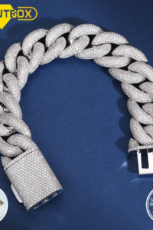 20mm 5 Row Stone Men Hip Hop Bracelet Bubble Miami Cuban Chain VVS Moissanite 925 Sterling Silver Rock Rapper Jewelry Christmas