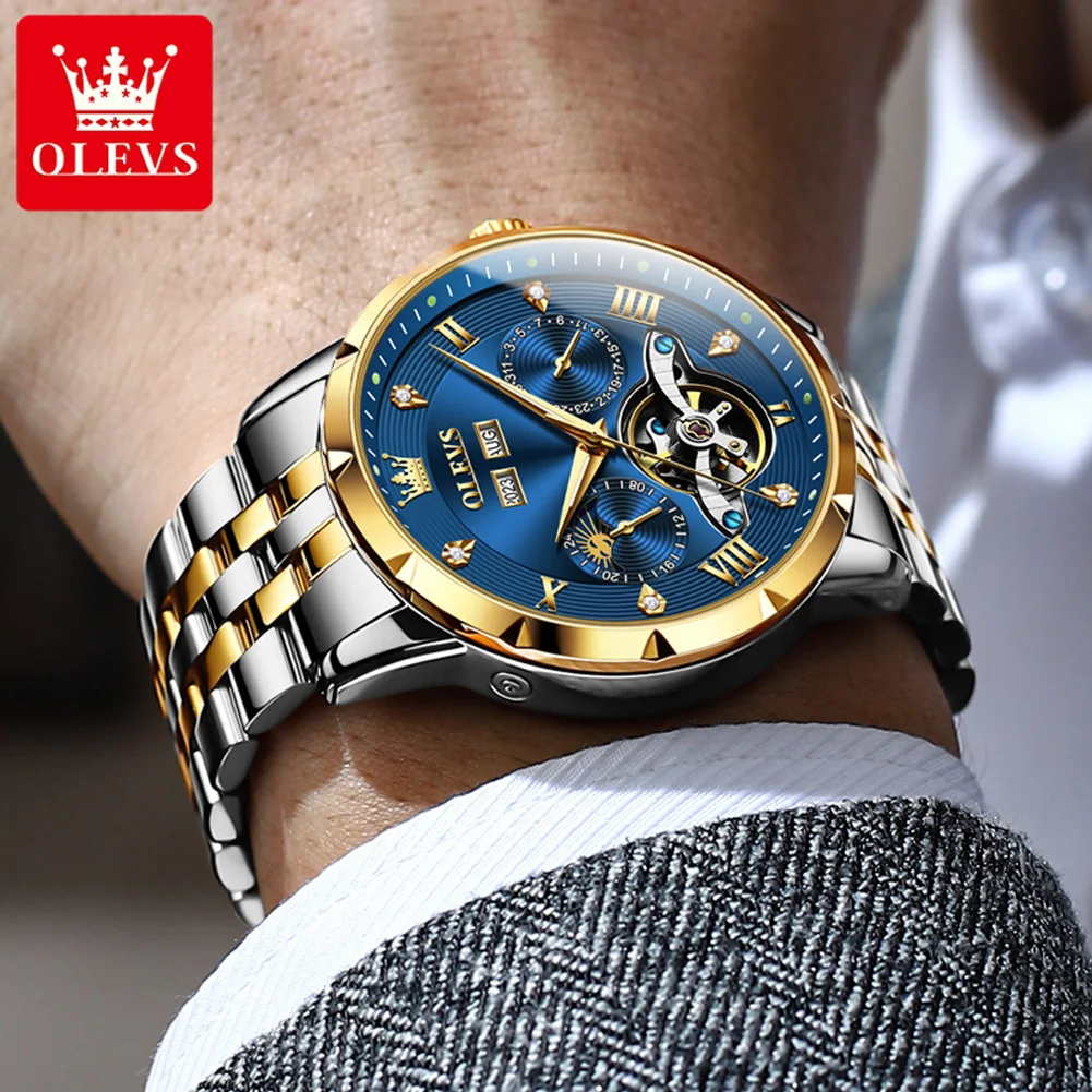 OLEVS Skeleton Multifunctional Men's Watch Automatic Mechanical Luxury Wrist Watch For Men Waterproof Stainless Steel Strap 6691 - Image 4