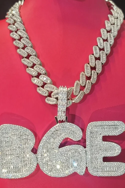 Custom Baguettecz Name Necklace Iced Out Chain Fashion Hip Hop Jewelry Thich Word Pendant Big Bail Pave CZ Letter Gifts For Him