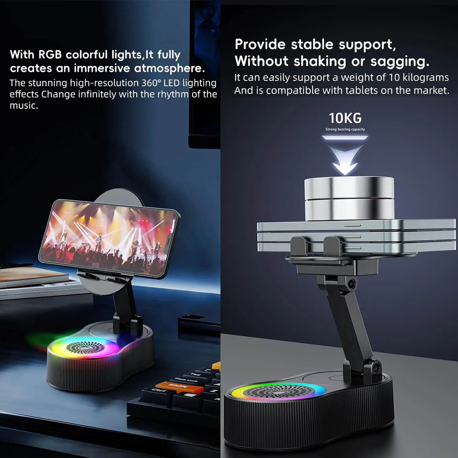 Portable Smart Induction Speaker Mobile Phone Holder Adjustable RGB Light Wireless Bluetooth Speaker Phone Reverse Charging - Image 5