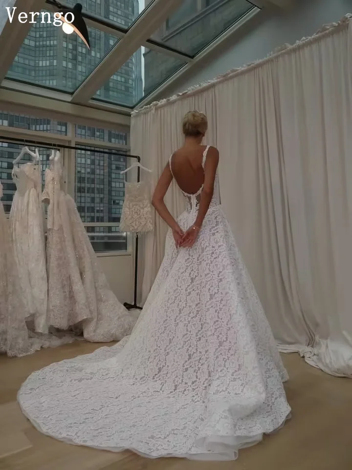Verngo Luxury Lace Wedding Dress Spaghetti Straps A Line Bride Gown Sweap Train Backless Bridal Gowns Customized - Image 3