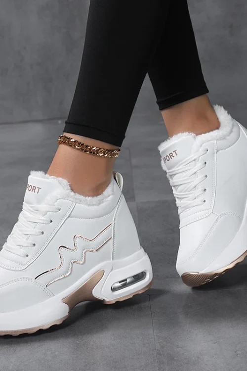 Women’s Wedge Sneakers Platform Air Cushion Casual Inner Heightening Breathable White Walking ShoesWinter Velvet Insulation
