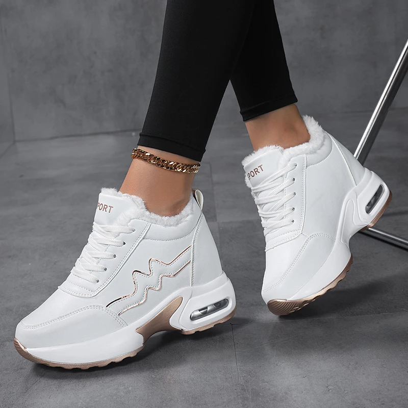 Women’s Wedge Sneakers Platform Air Cushion Casual Inner Heightening Breathable White Walking ShoesWinter Velvet Insulation