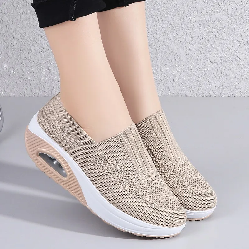 Summer Women Fashion Vulcanized Sneakers Platform Solid Color Flat Ladies Shoes Casual Breathable Wedges Ladies Walking Sneakers - Image 3