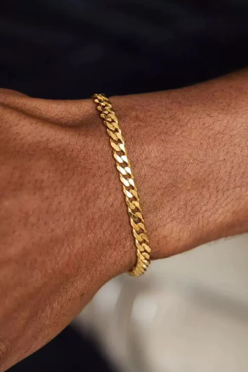Gold Color Stainless Steel Cuban Chain Men’s Bracelet Simple Retro Bracelet For Women Hip Hop Jewelry Trend Accessories Gift