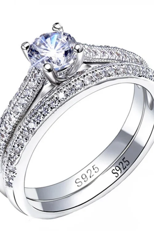 1 pair Vintage Halo 925 Sterling Silver Wedding Ring Set For Women Lady Anniversary Gift Jewelry Bulk Sell