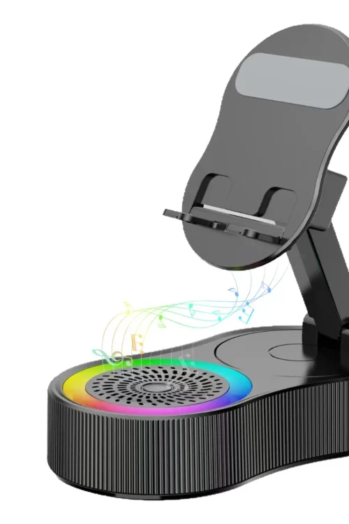 Portable Smart Induction Speaker Mobile Phone Holder Adjustable RGB Light Wireless Bluetooth Speaker Phone Reverse Charging