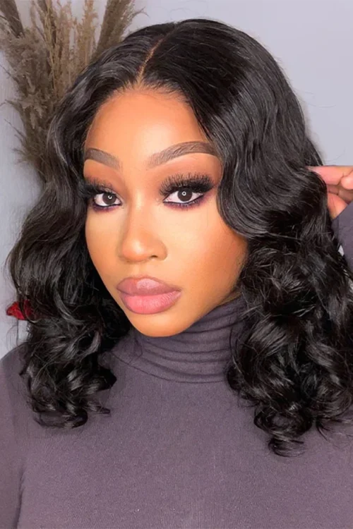 Malaysian Human Hair Wigs Loose Body Wave Bob Wig Pre plucked 13×4 HD Transparent Lace Front Short Bob Wig Natural Color Tissage