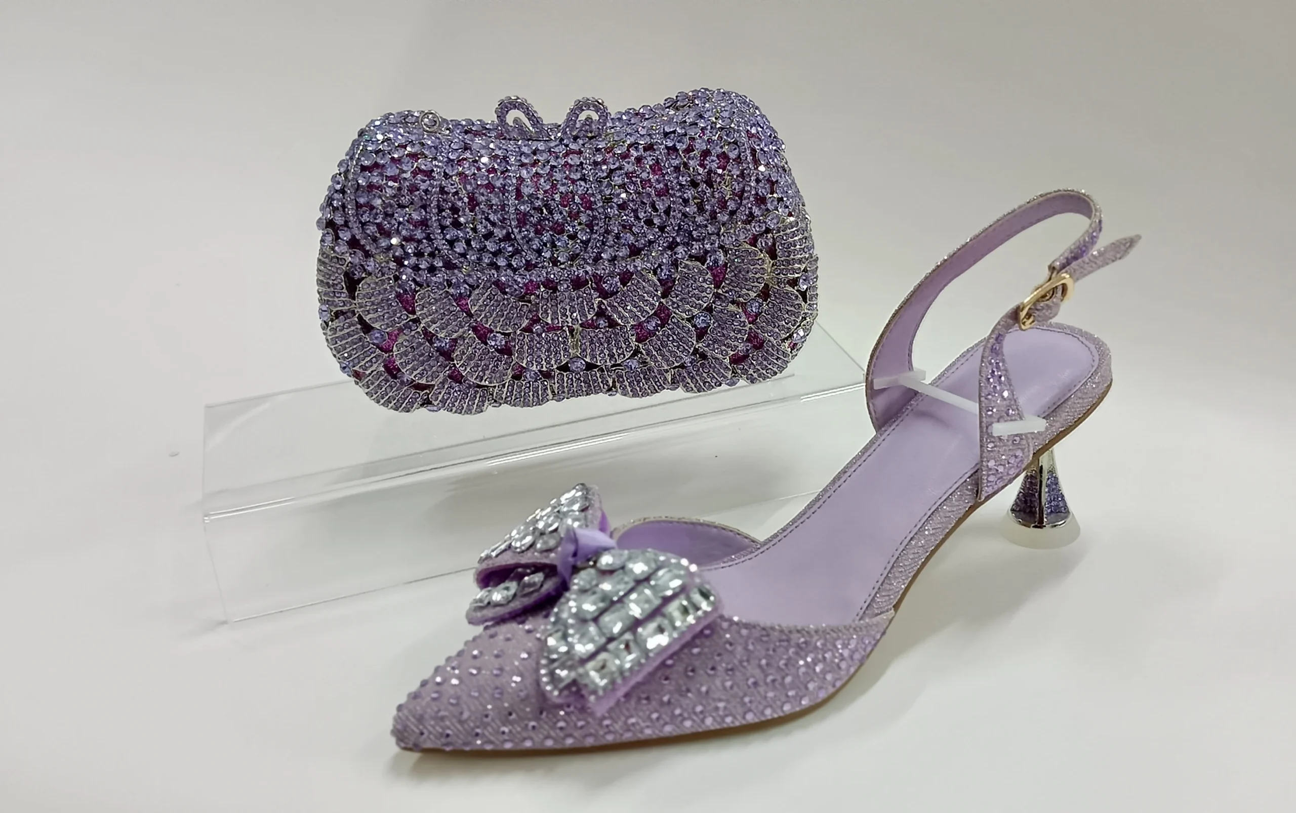 INSIGHTLINK Women's Lavender Rhinestones high heeled Shoes With Clutch Bag Crystal high-heeled Stiletto sandals Wedding shoes - Image 6