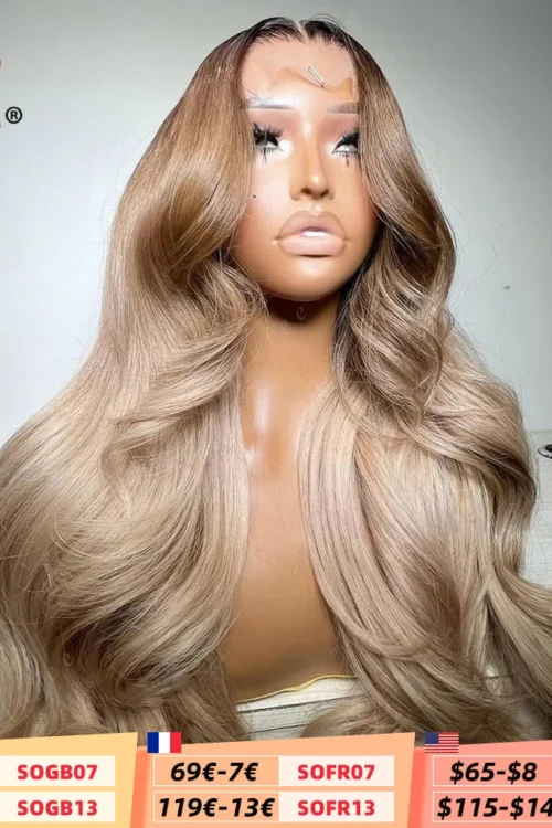 Body Wave HD 13×6 Ombre Blonde With Root Color Lace Front Wigs Human Hair Ash Blonde Lace Frontal Wig for Women 5×5 Closure Wig