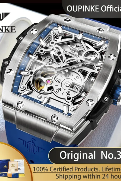 OUPINKE 3213 Brand Original Automatic Wrist Watch Men High-end Luxury Hollow Out Chronograph Waterproof Men’s Mechanical Watches