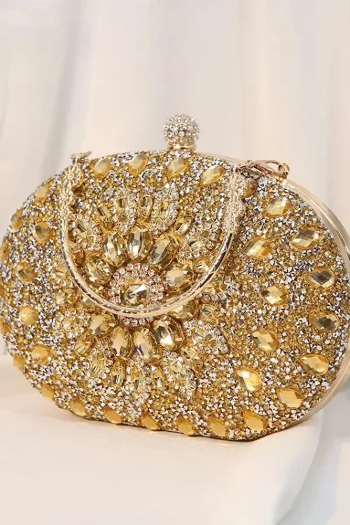 Gold Round Bag Luxury Brand Rhinestone Clutch Bags for Women 2024 Crystals Party Purses Diamond Designer Crossbody Handbags