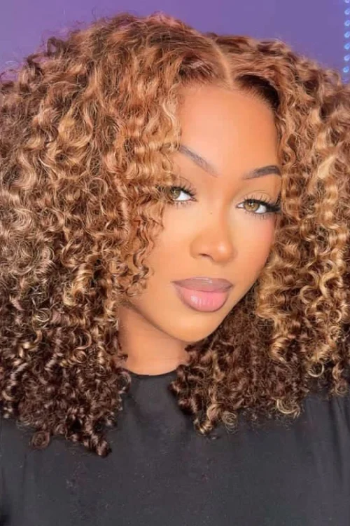 250% Density Highlight Short Curly Bob Wig Deep Wave Bob Lace Wig 13×4 Lace Front Human Hair Wigs Brazilian Virgin Human Hair