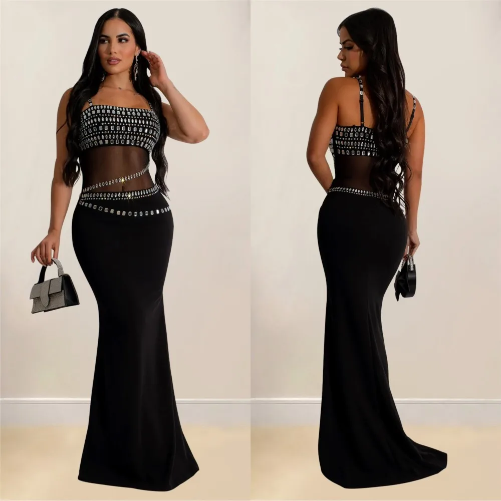 Fashion Women's Hot Diamond Mesh Dresses Summer New Sexy Transparent Lace Party Elegant Female Maxi Dress 2025 - Image 3