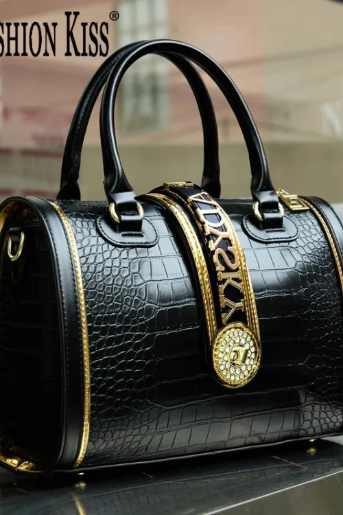 Classic Retro Women’s Shoulder Bag Boston Handbag Crocodile Embossed Crossbody Letter Decoration High Quality Top Handle Bag