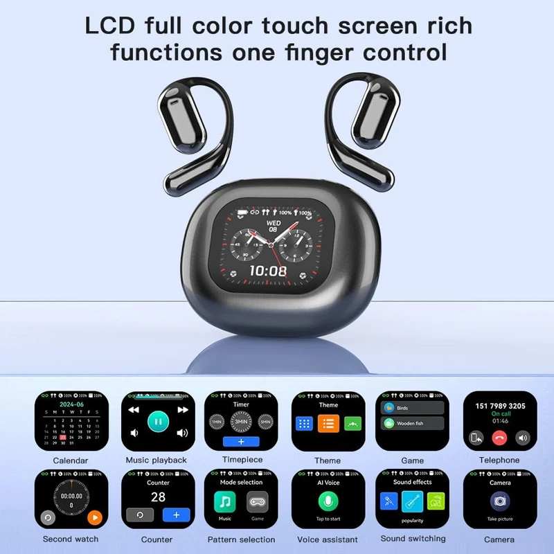 UYUXIO AI Language Translation Earbuds Real Time LCD Touch Screen Open Ear Wireless Headphone with 144 Language for Business - Image 2