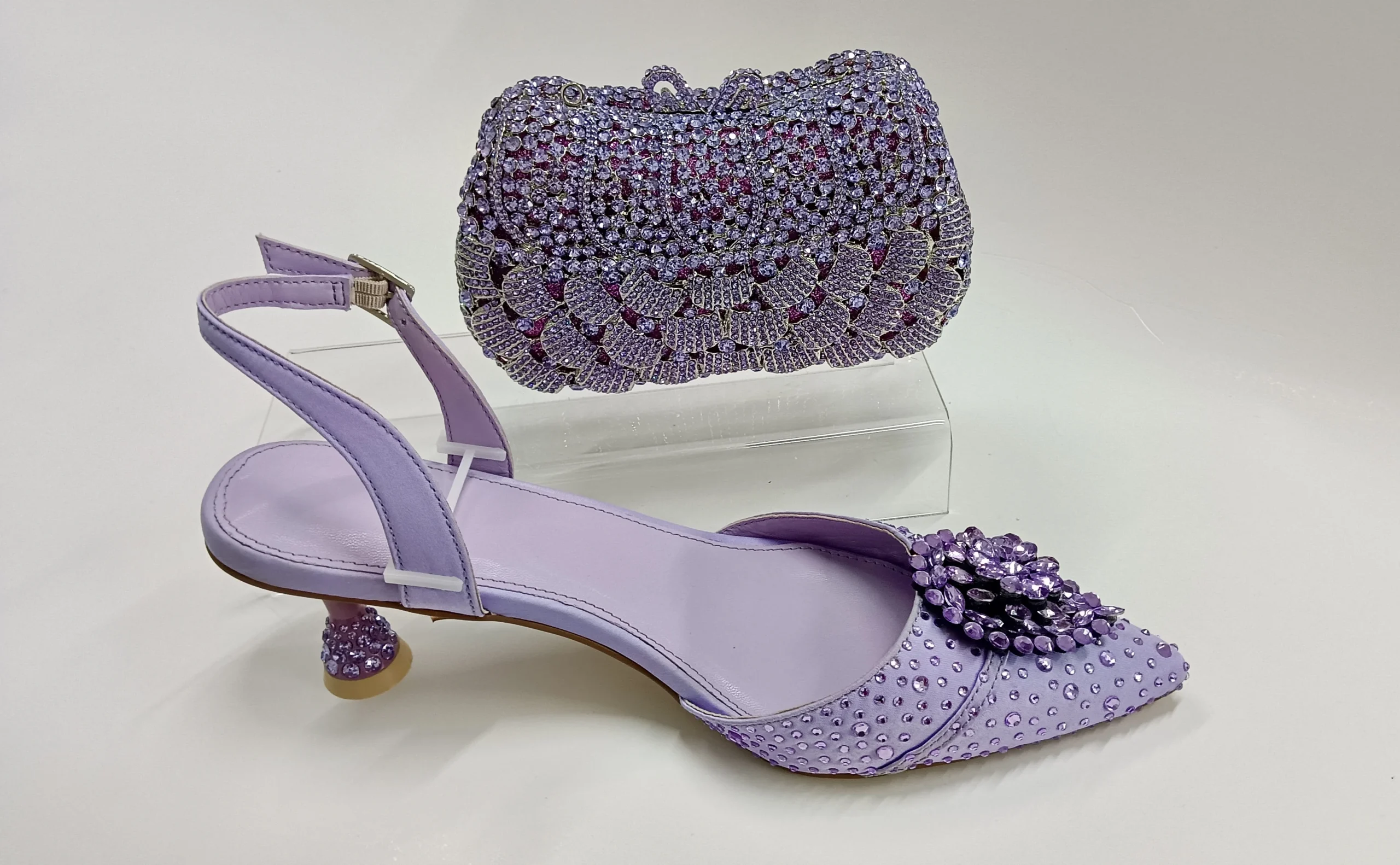 INSIGHTLINK Women's Lavender Rhinestones high heeled Shoes With Clutch Bag Crystal high-heeled Stiletto sandals Wedding shoes - Image 4