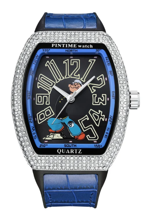 Fashion Men Moissanite Diamond Watch Shinning Iced Out Quartz Analog Waterproof Wristwatch Leather Band