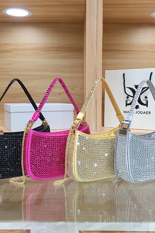 JIOMAY 2025 New Women’s Rhinestone Evening Bag Designer Luxury Clutch Bag Stylish Gold Glamorous Purses Shiny Party Bags