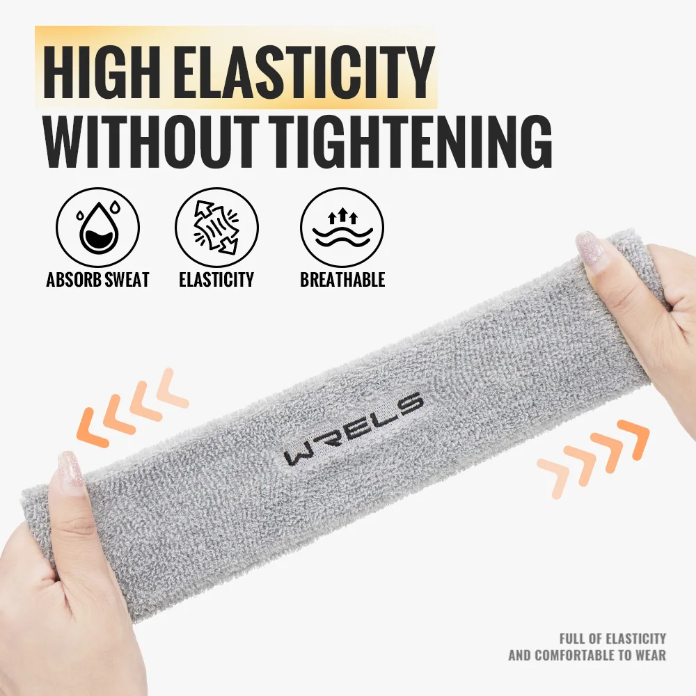 WRELS Sweatbands Sports Moisture Wicking Athletic Cotton Terry Cloth Sweatband Tennis Basketball Running Gym Sports Headband - Image 2