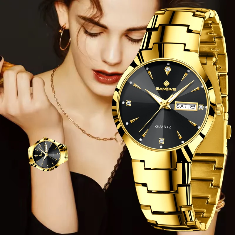 BANGWEI New Ladies luminous Watch Fashion Simple Waterproof Sport Women Watch Gold Stainless Steel Quartz Wristwatches For Women
