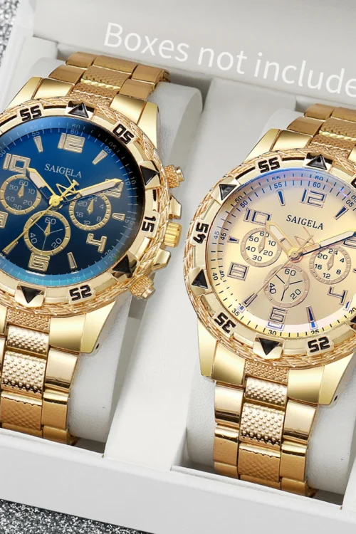 2pcs/set Men Business Watches Fashion Arabic Dial Steel Band Male’s Quartz Watch Set (Without Box)