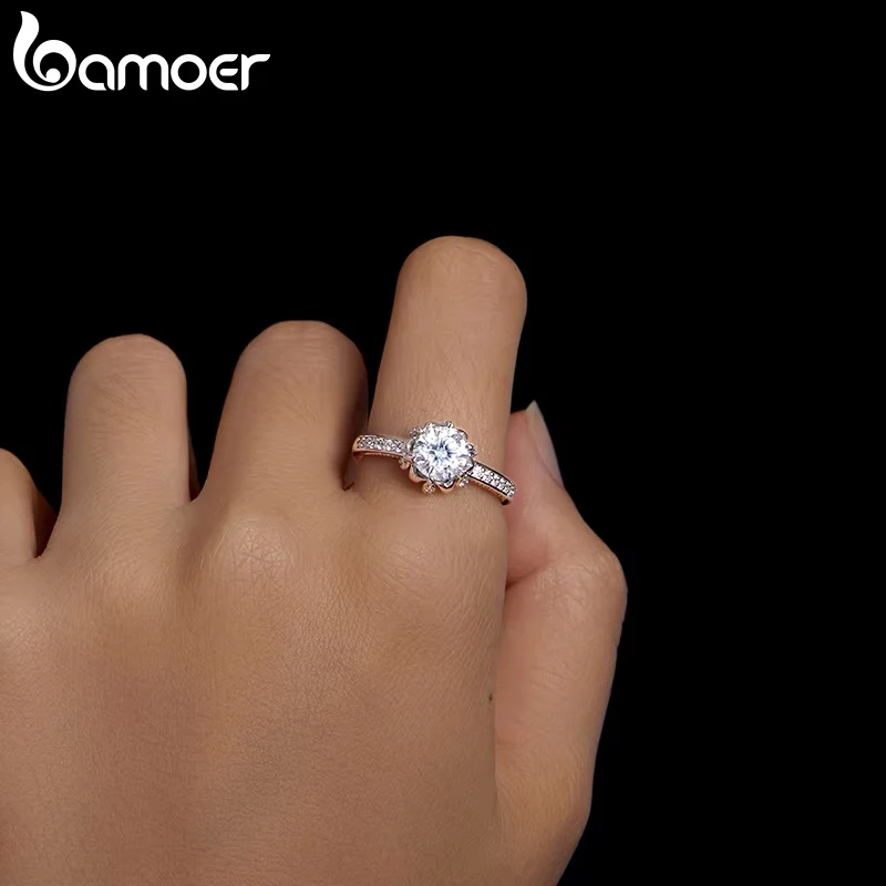 BAMOER D Color VVS1 EX Moissanite Flower Ring 1ct Round Moissanite Diamond Solitaire Engagement 925 Sterling Silver Rings For Wo - Image 2