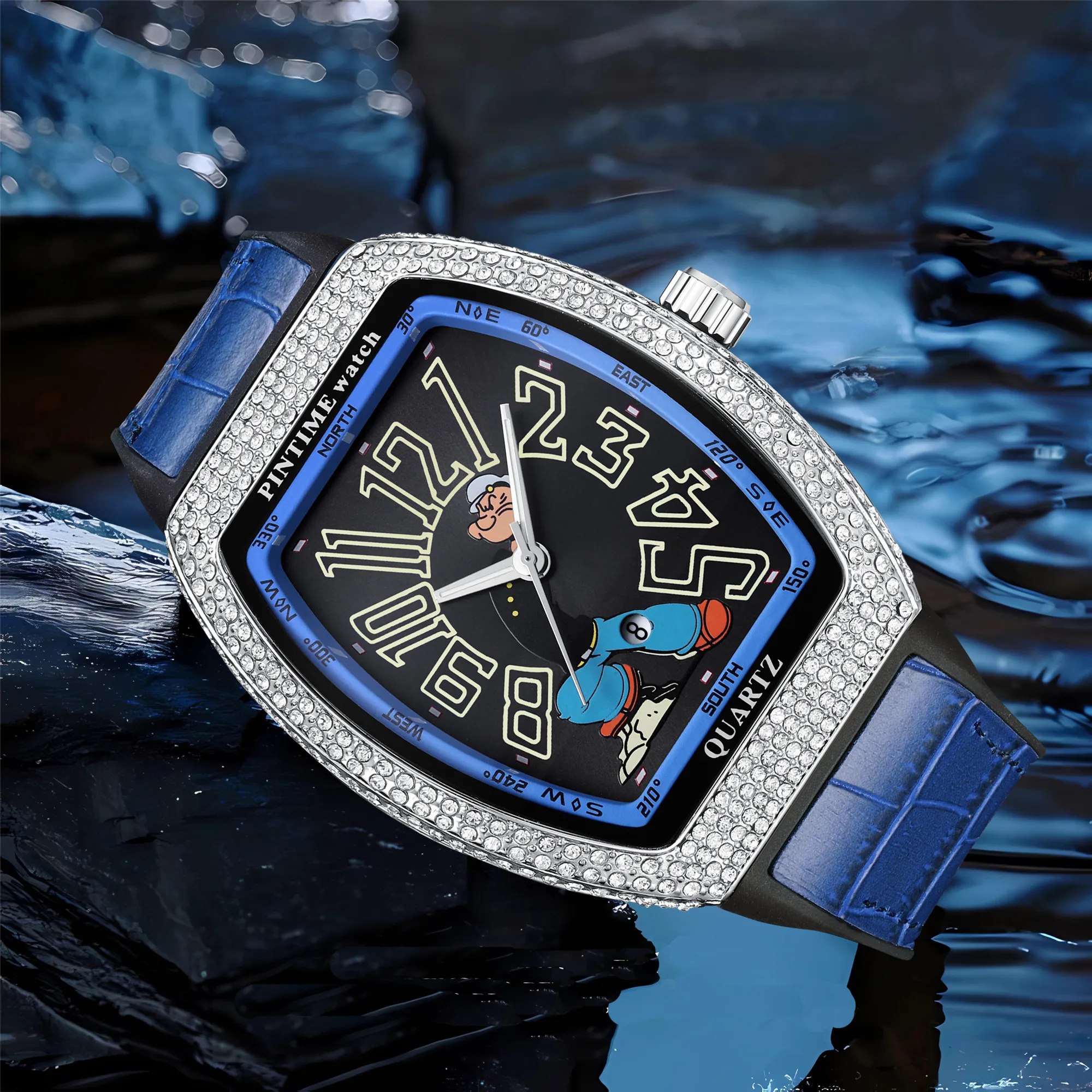 Fashion Men Moissanite Diamond Watch Shinning Iced Out Quartz Analog Waterproof Wristwatch Leather Band - Image 2