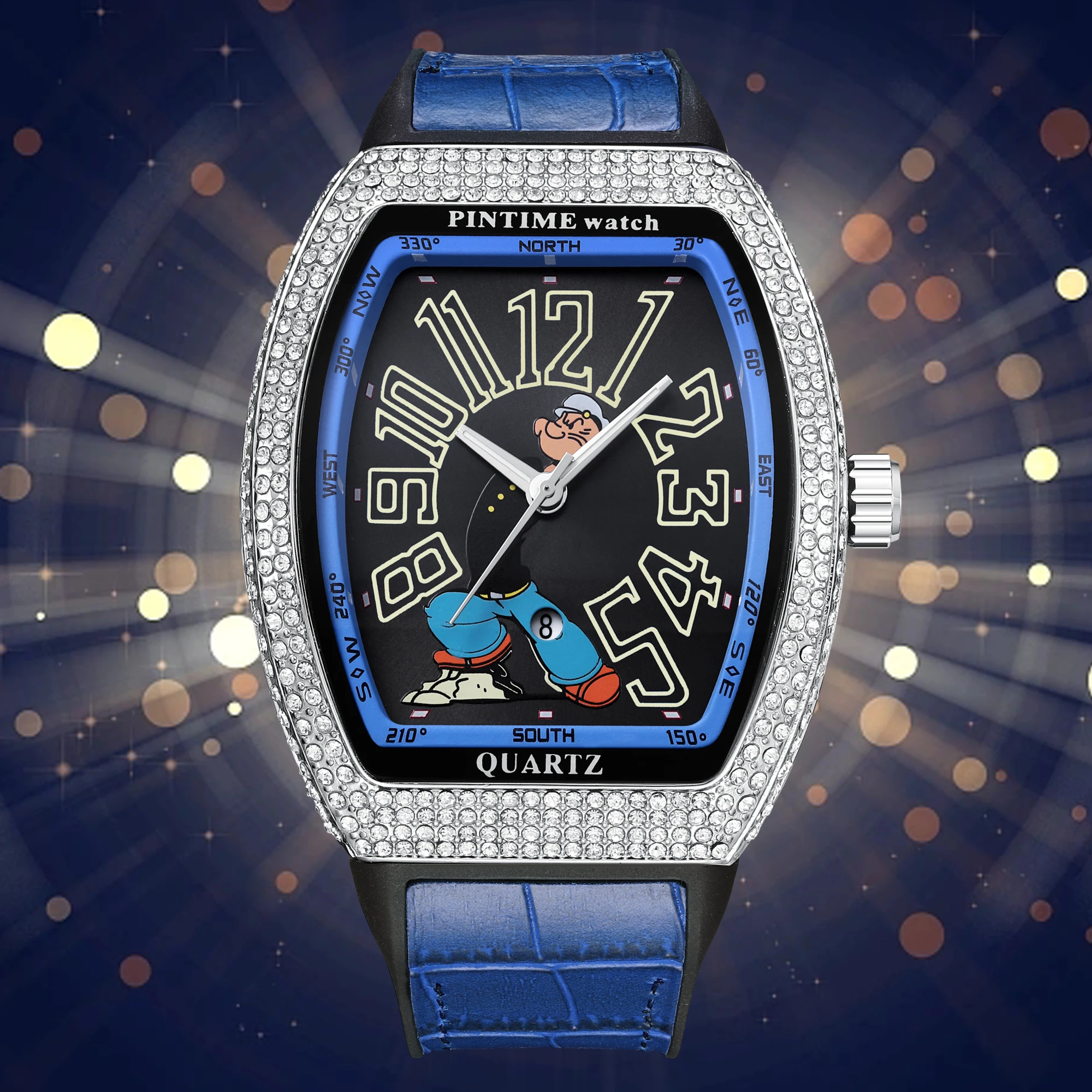 Fashion Men Moissanite Diamond Watch Shinning Iced Out Quartz Analog Waterproof Wristwatch Leather Band - Image 4