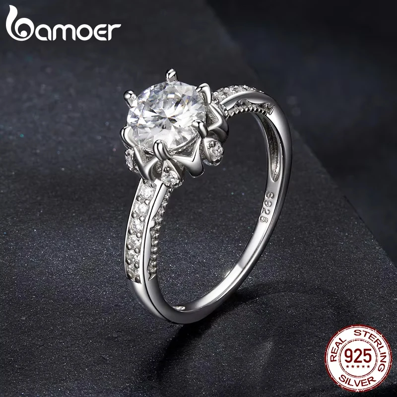 BAMOER D Color VVS1 EX Moissanite Flower Ring 1ct Round Moissanite Diamond Solitaire Engagement 925 Sterling Silver Rings For Wo - Image 5