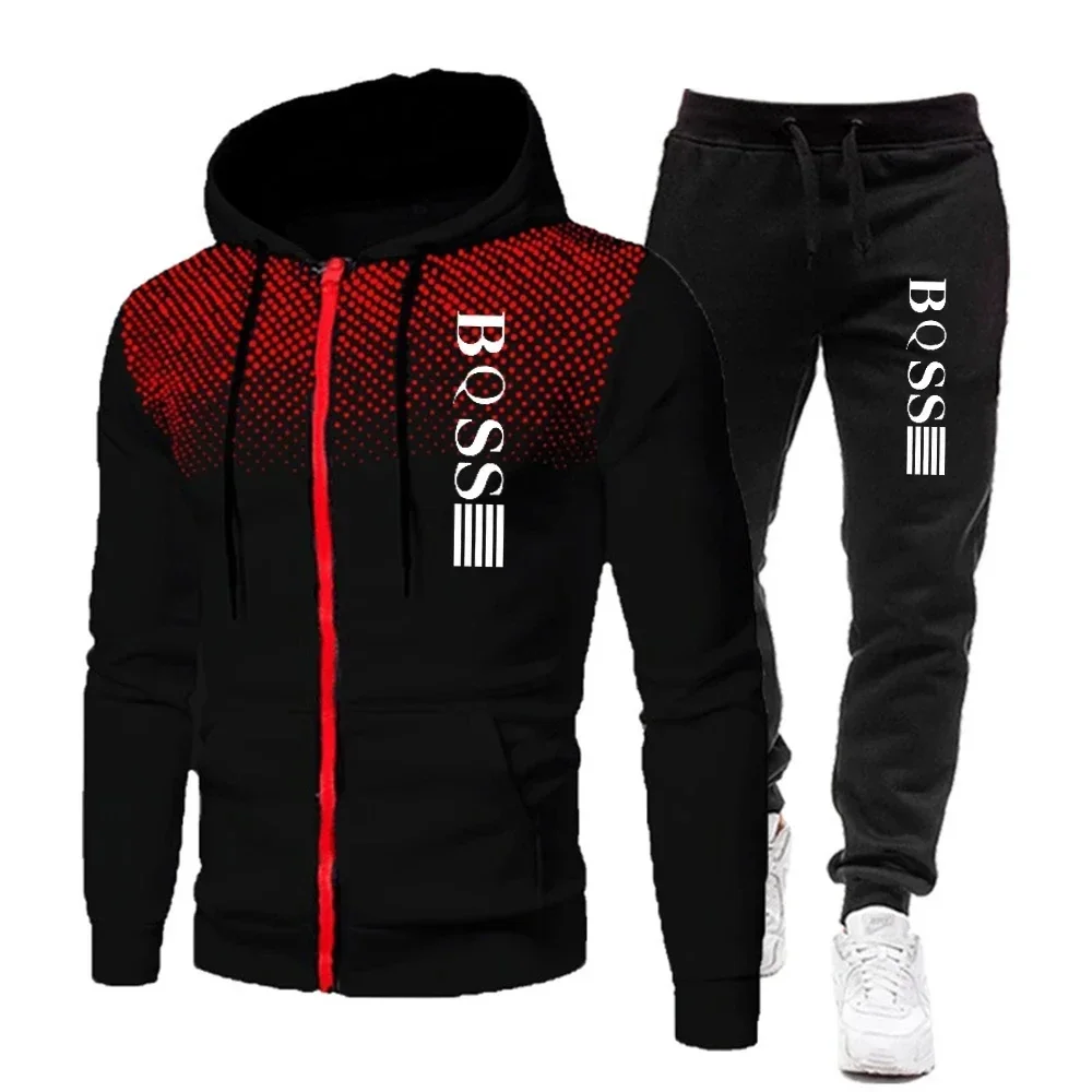 Fashion Print Tracksuit for Men Zipper Hooded Sweatshirt and Sweatpants Two Pieces Suits Male Casual Fitness Jogging Sports Sets - Image 3