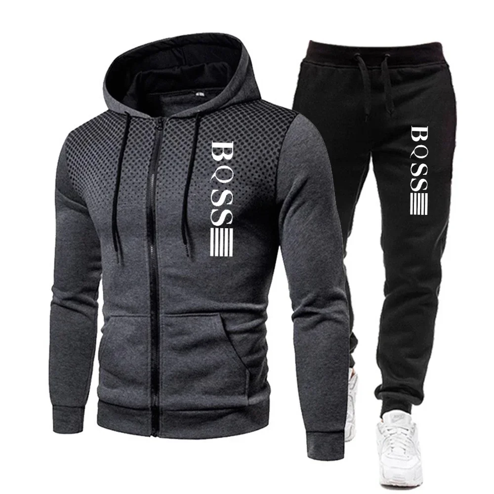 Fashion Print Tracksuit for Men Zipper Hooded Sweatshirt and Sweatpants Two Pieces Suits Male Casual Fitness Jogging Sports Sets - Image 2