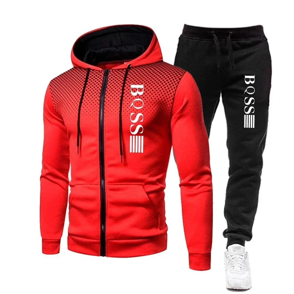 Fashion Print Tracksuit for Men Zipper Hooded Sweatshirt and Sweatpants Two Pieces Suits Male Casual Fitness Jogging Sports Sets - Image 5