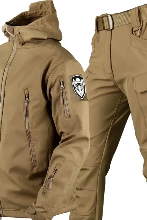 Winter Thicken Men Camo Suit Waterproof Tactical Training Set Multi-pocket Hooded Jacket Fleece Pants Outdoor Hunting 2-piece