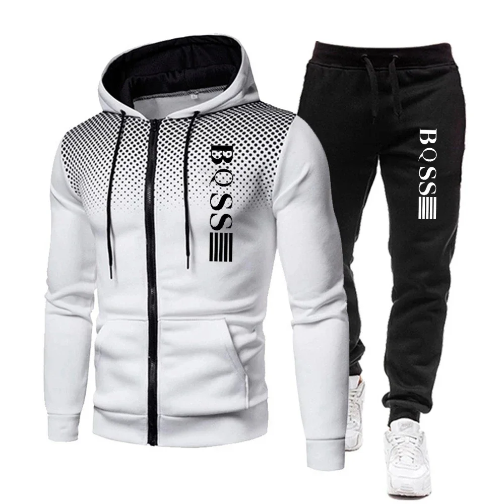 Fashion Print Tracksuit for Men Zipper Hooded Sweatshirt and Sweatpants Two Pieces Suits Male Casual Fitness Jogging Sports Sets - Image 4