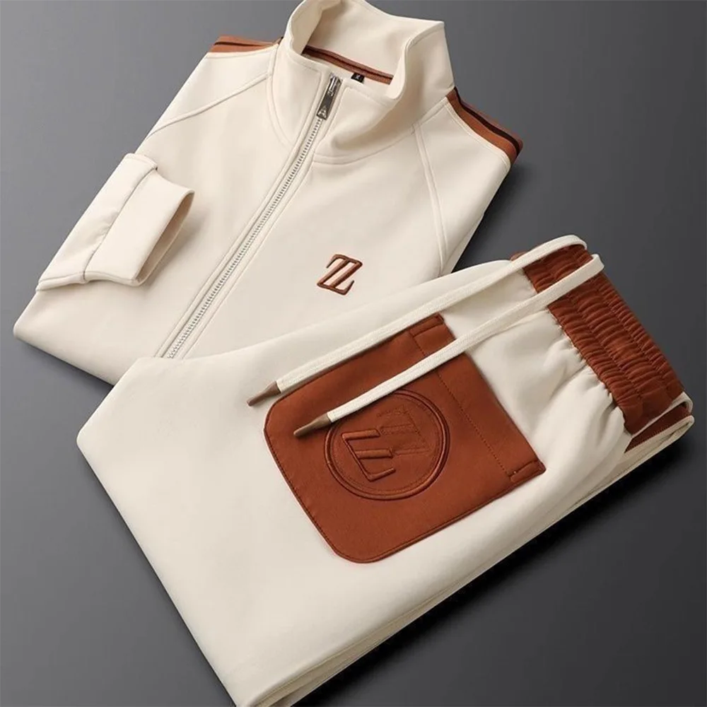 New Men’s Autumn Stand-Collar Casual Sports Suit – Trendy Fashion Activewear with Long-Sleeve Top and Straight-Leg Pants