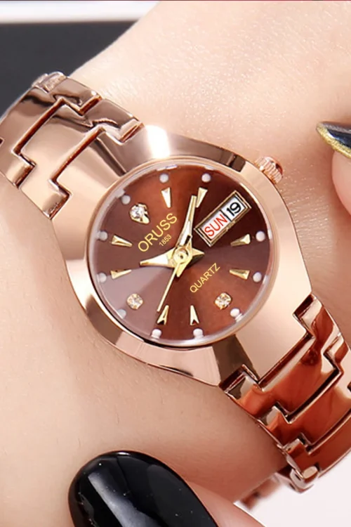 ORUSS Couple Watch Waterproof Casual Fashion Women Men Quartz Watches Ladies Stainless Date Week Men Clock Lover’s Date Gift