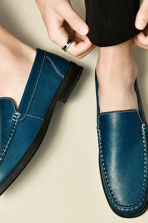 Leather Men Footwear Slip on Office Man Formal Shoes Wedding Party Men Dress Shoes Breath Driving Lazy Loafers Moccasins