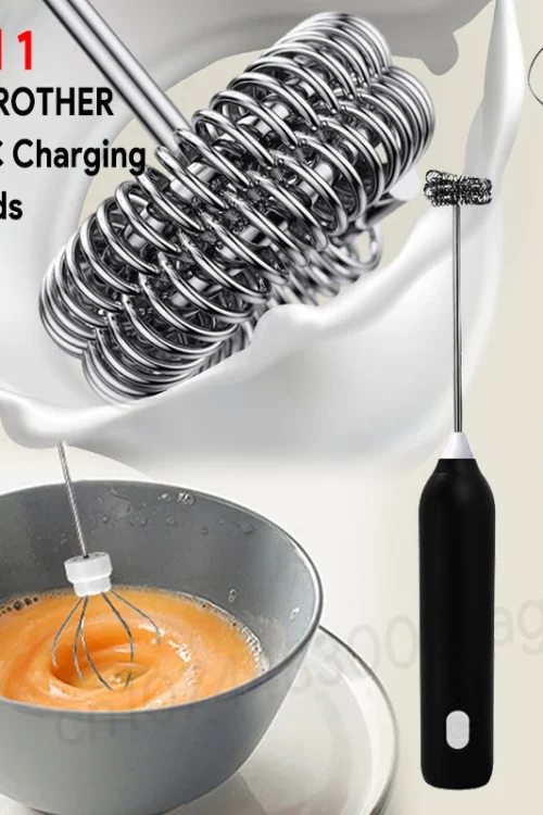 HOT Electric Milk Frother + Egg Beater Wireless Type-C Charging 3 Speeds Mini Handheld Foam Maker Coffee Whisk Cooking Tools