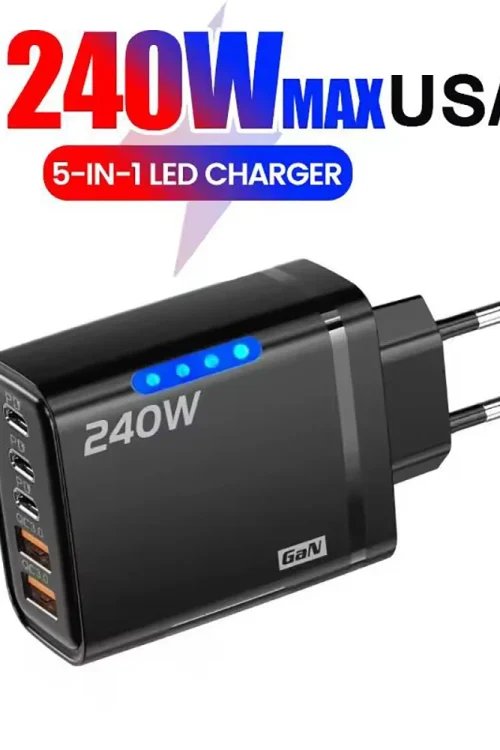 USB C GaN Charger 240W 5 in 1 Fast Charging Phone Charger Power Adapter For iPhone Samsung Xiaomi Type C EU/US Plug Wall Charger