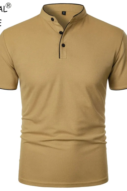 Summer Men’s Short Sleeve Collar Tshirts New Solid Color Casual Polo Shirt Trendy Breathable Loose Basic Splice Top