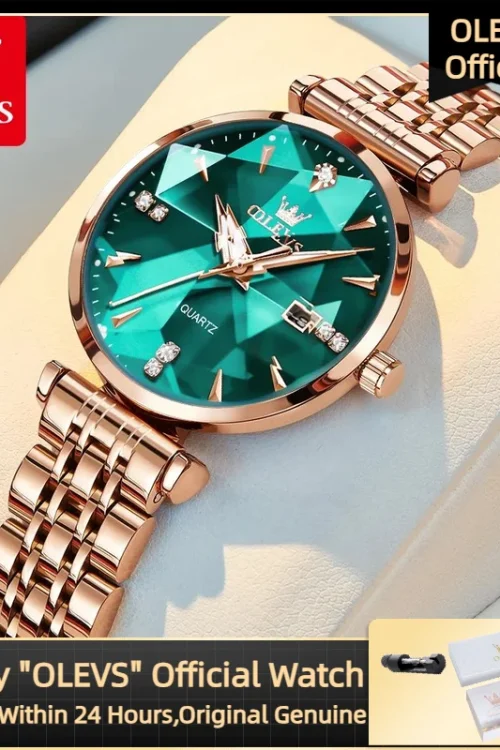 OLEVS 5536 Luxury Brand Diamond Quartz Women’s Watch Fashion Elegant Rose Gold Waterproof Women’s Watch Bracelet Set Reloj Mujer
